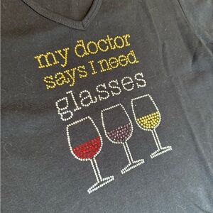 Y2k Bedazzled Tee Women's‎ Sz L Top Black Funny Wine Glasses Fun Novelty Whimsy